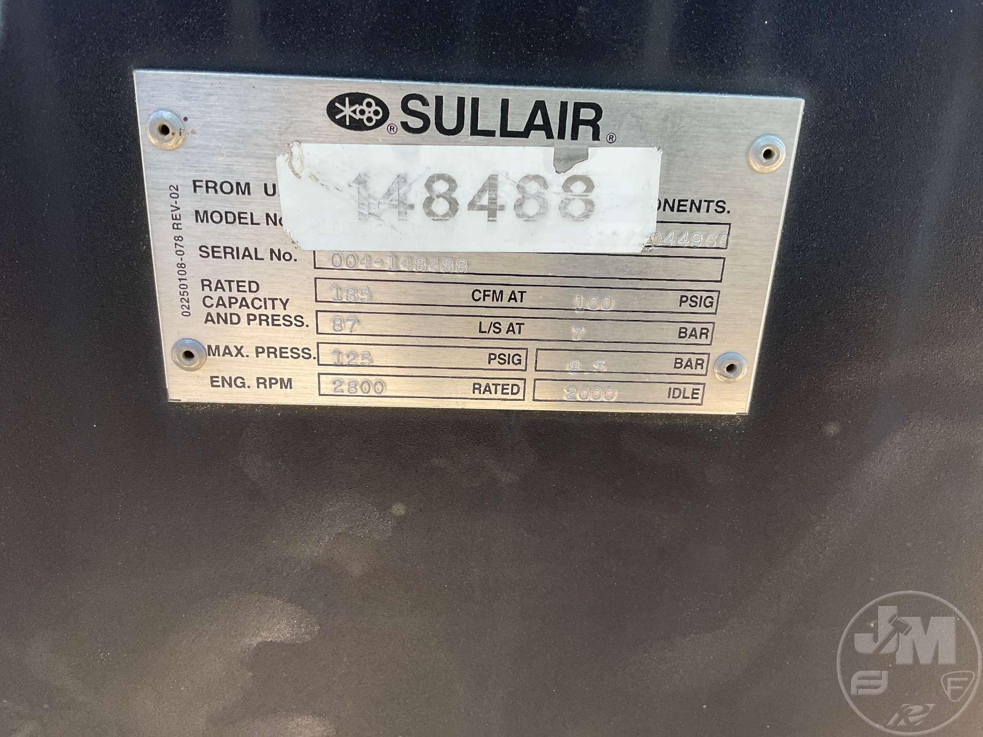 SULLAIR 185 PORTABLE AIR COMPRESSOR SN: 004148488