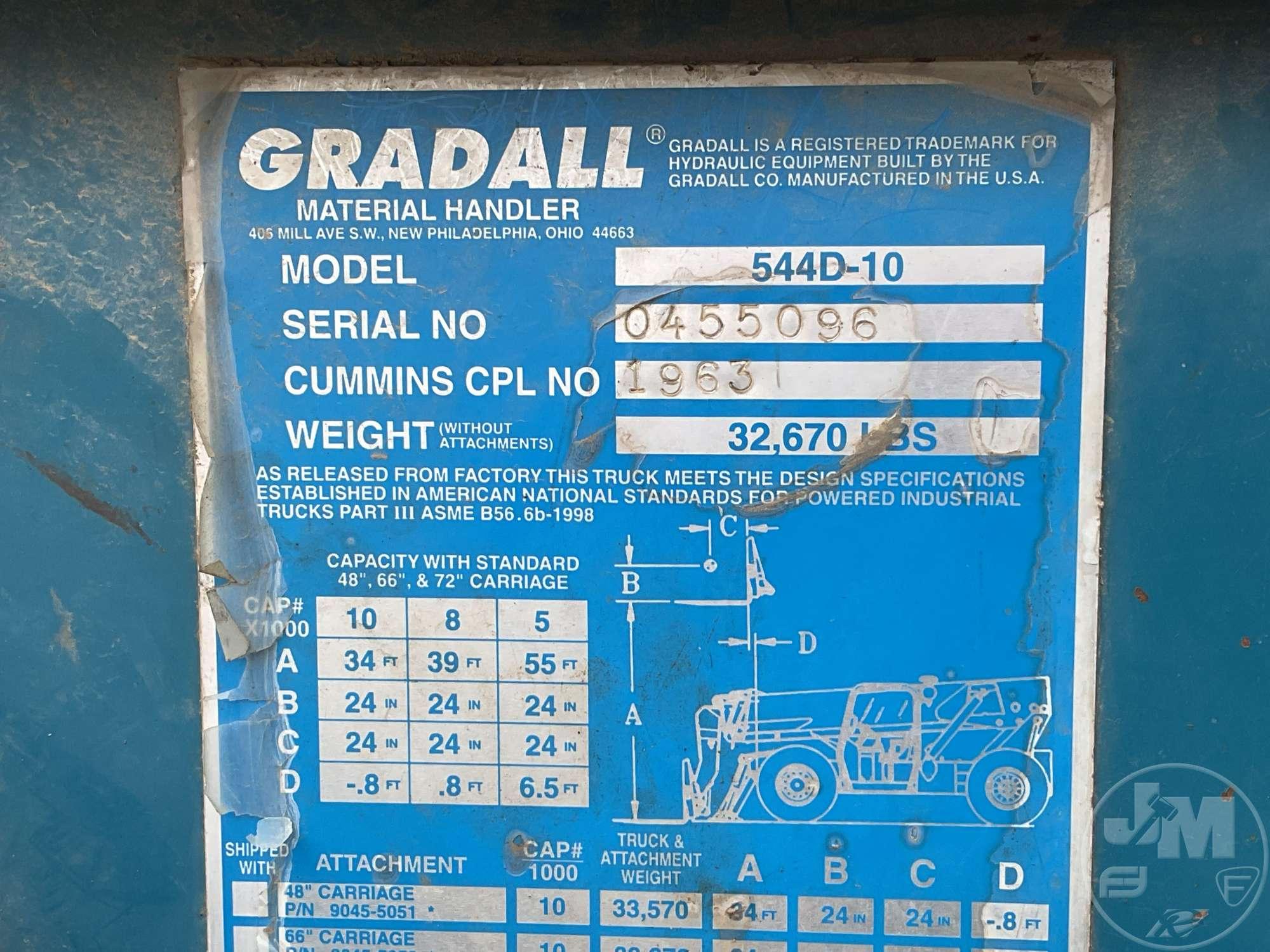 GRADALL 544D-10 TELESCOPIC FORKLIFT SN: 0455096