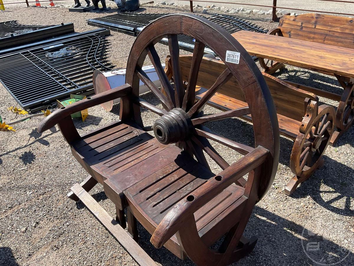 TEAK WOOD WAGON WHEEL BENCH