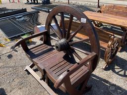 TEAK WOOD WAGON WHEEL BENCH