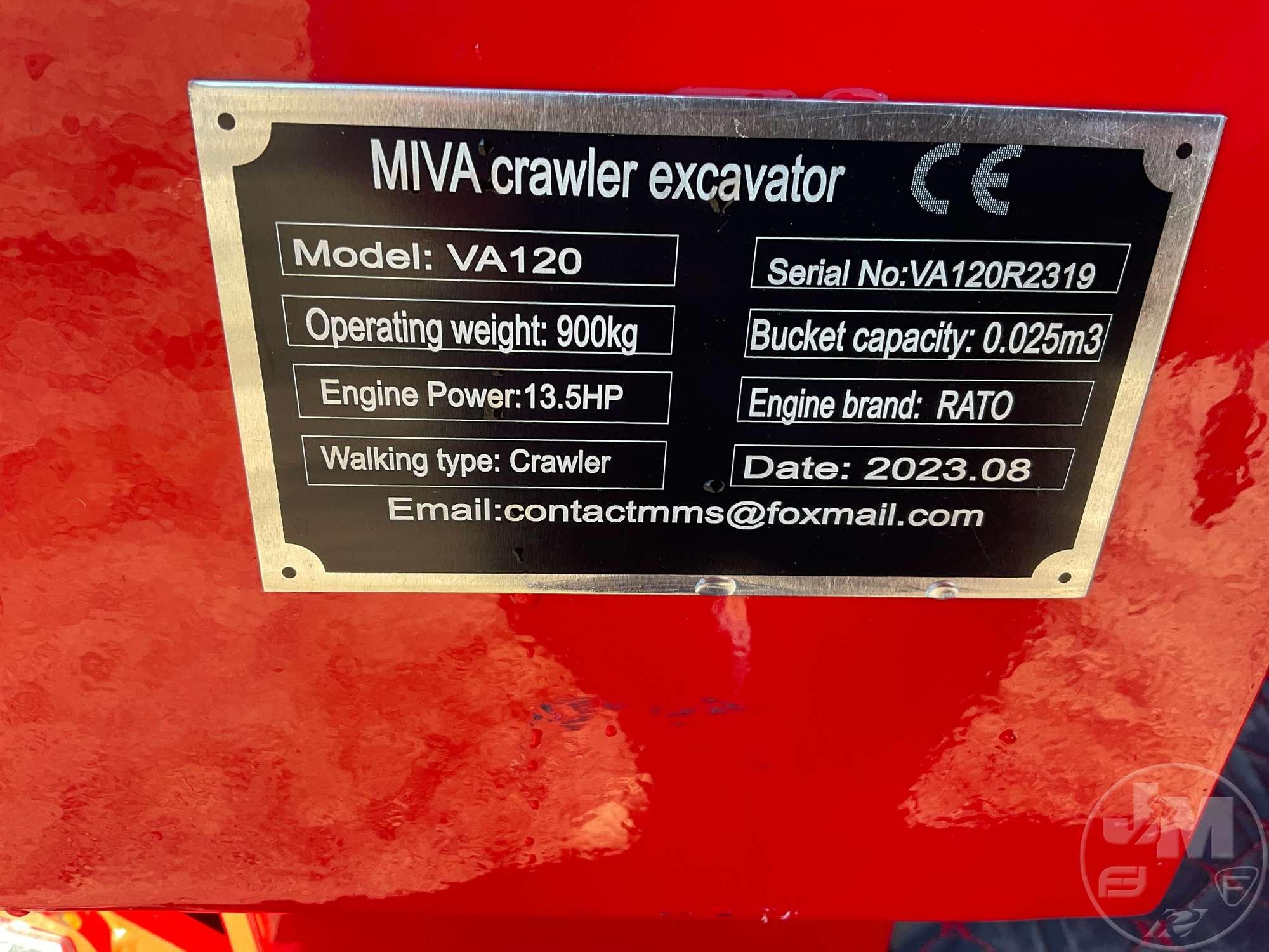 2023 MIVA VA120 MINI EXCAVATOR SN: VA120R2319