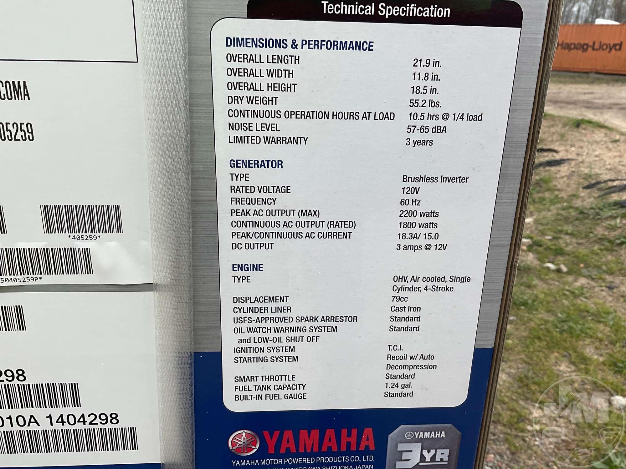 2023 YAMAHA EF2200IS INVERTER PORTABLE GENERATOR 7PC1404297