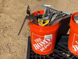 BUCKET OF USED MISCELLANEOUS HAND TOOLS INCLUDING SQUARES