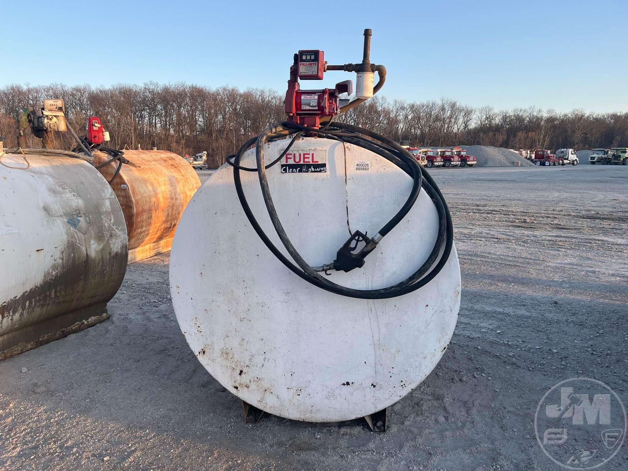 1000 GALLON DIESEL FUEL TANK WITH PUMP AND HOSES, FILL