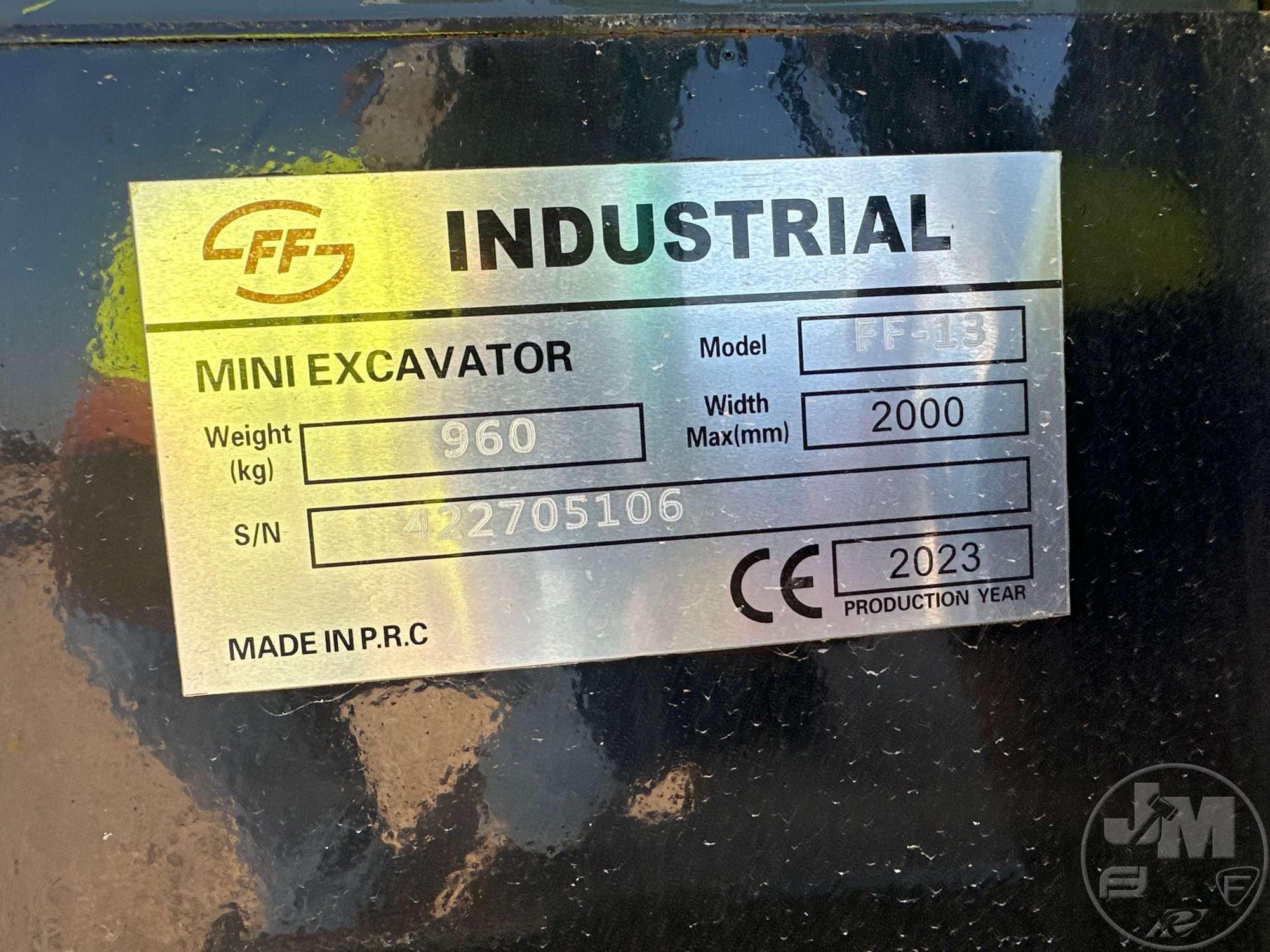 UNUSED 2023 FF INDUSTRIAL FF13 MINI EXCAVATOR SN: 422705106