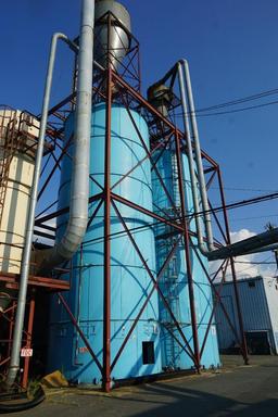 Steel Structure Surrounding Blue Silos