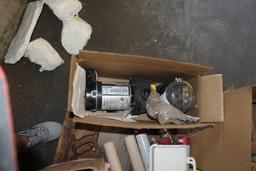 Pallet of misc. electrical components, swimming pool pump and paint