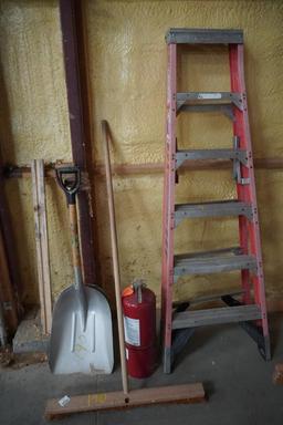 2 Scoop Shovels, Broom, 6' Stepladder