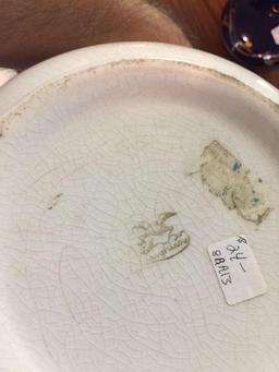 (2) English Ironstone/pottery pieces. Chamber pot and Dog bowl