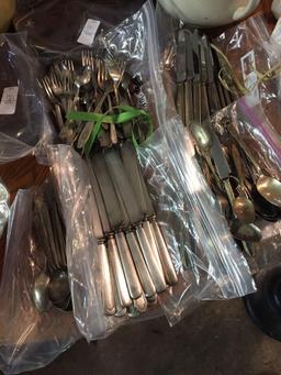Huge lot of antique/vintage silverplate flatware and serving pieces