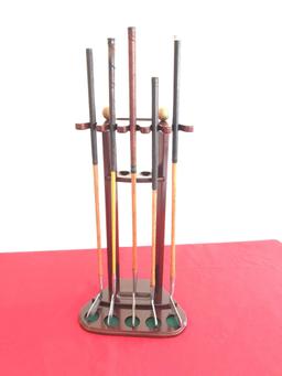 Vintage Golf Clubs Putters And Display Stand Lot