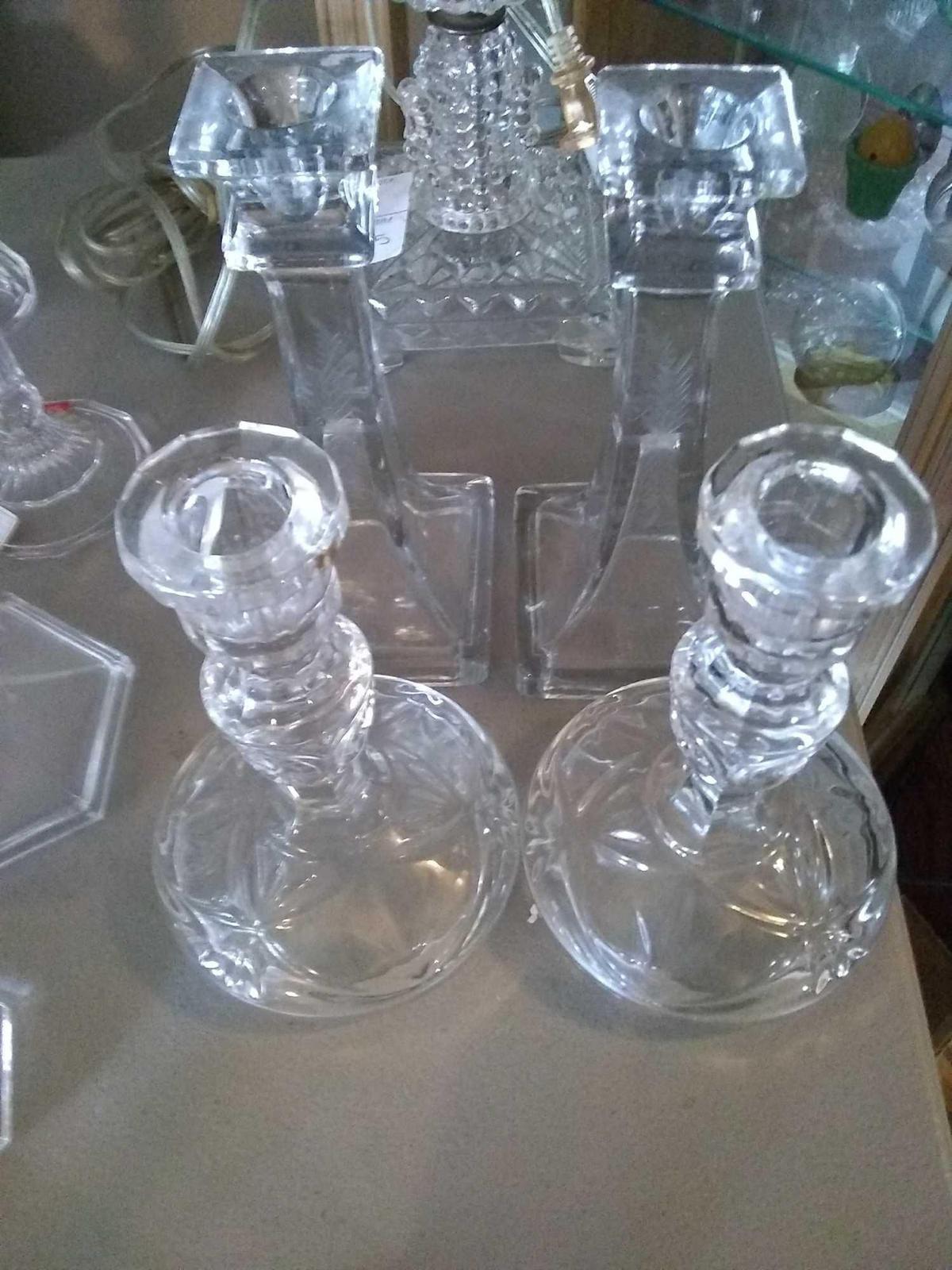 Lot of 4 Crystal Candle Holders. (2) pairs