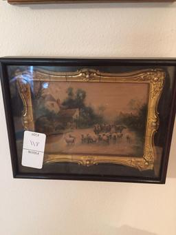 Small antique Print and Frame in a Hanging Case
