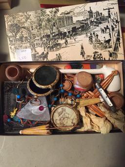 Box full of vintage and antique small collectibles