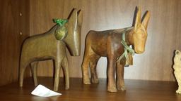 2 Handcarved Wooden Burrows/Donkeys with Charming Bells