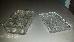 1 Nice American Cut Crystal Squier Trinket Box and 1 Bright Dish with Hearts and Stars (dates 1637