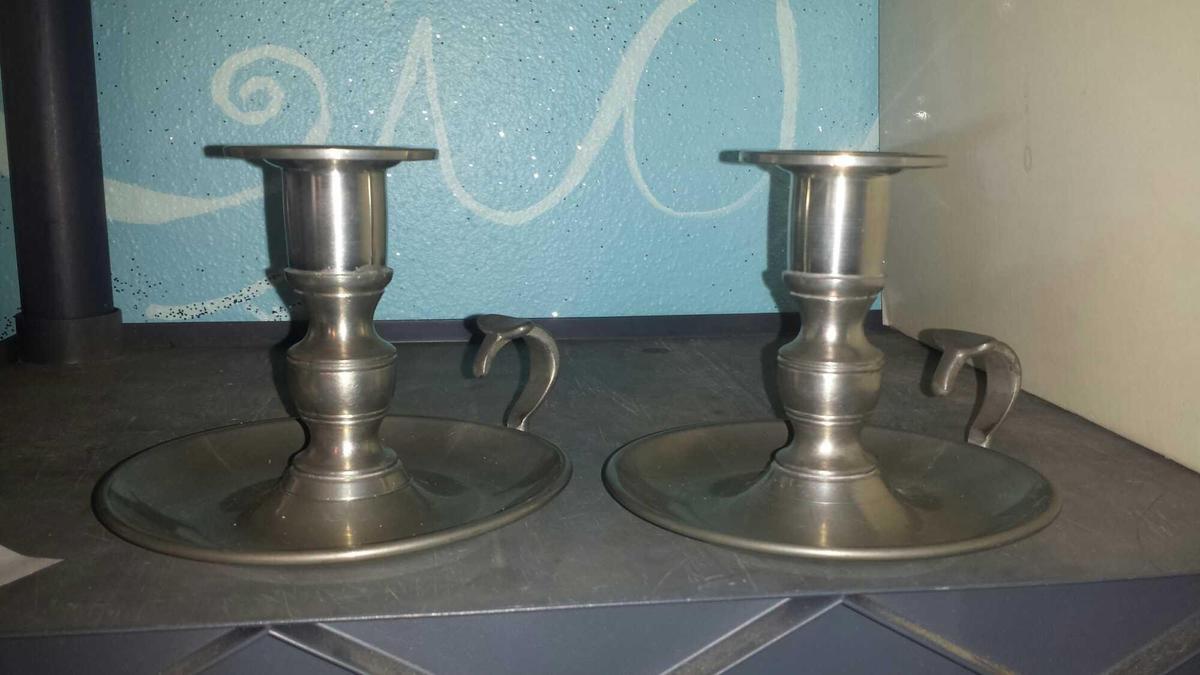 Pair Woodbury Pewterers Candlestick Holders