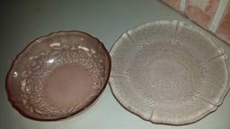 Arcoroc France Pink Depression Glass Frosted Rose (1) Bowl (1) Plate