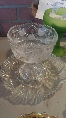 (1) 7" Crystal Candy Compote and (1) 10" Glass Devil Egg Plate