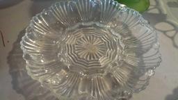 (1) 7" Crystal Candy Compote and (1) 10" Glass Devil Egg Plate