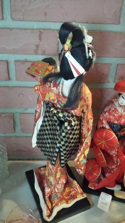 Lot of 2 Japanese Dolls (1) Nishi Doll (1) Doll with extra Samurai helmet