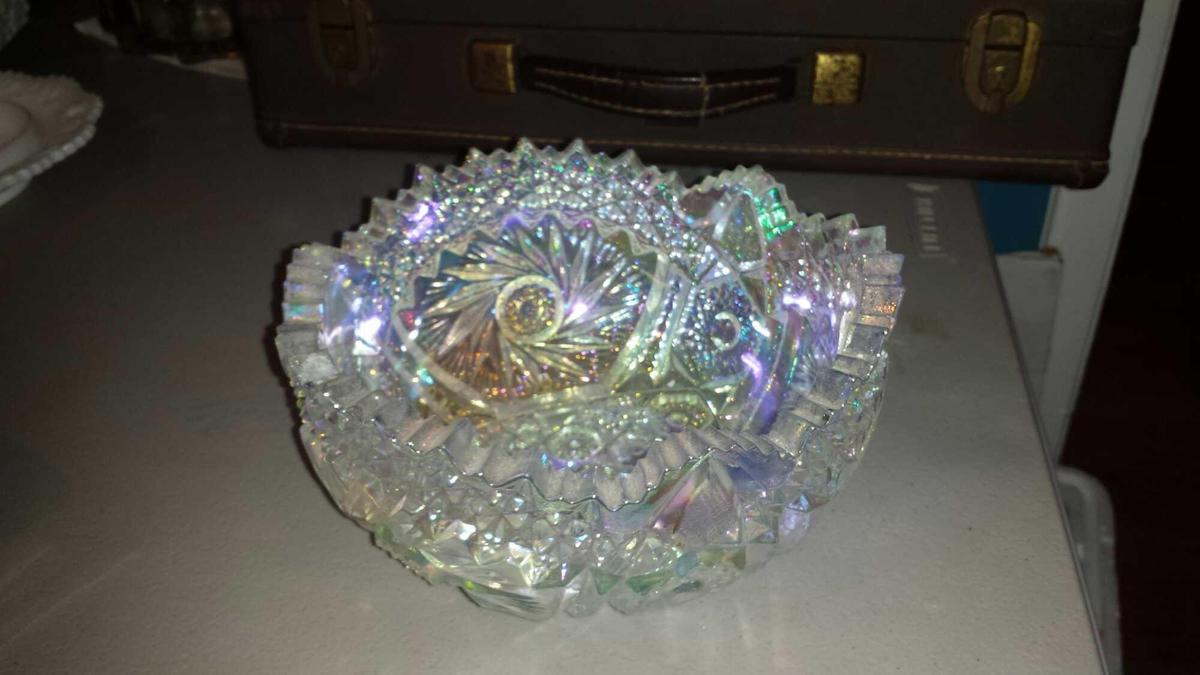 Beautiful iridescent Imperial glass dish