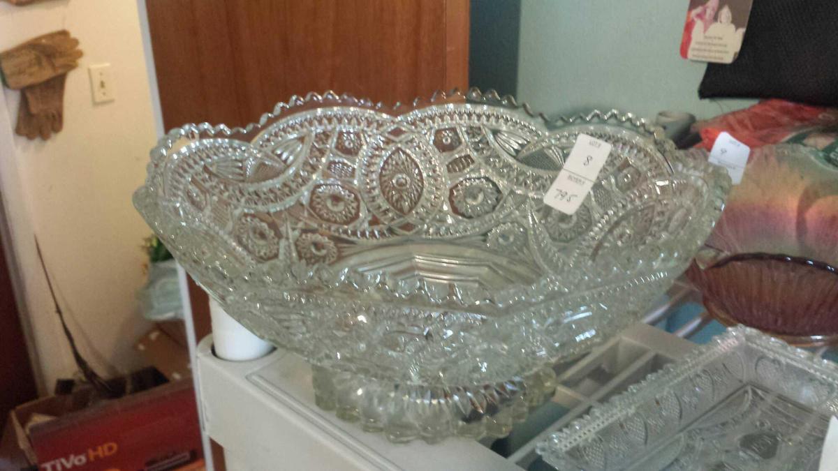 Brilliant Footed Glass Bowl with Fringed Edges and Sun Accents