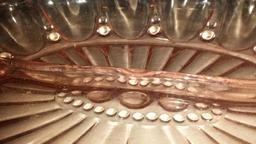 Pink depression glass divided dish with bubbled accents