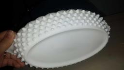 2 Large Milk Glass Pieces: (1) Large Footed Bowl with Grape Designs (1) Divided Hobnail Relish Dish