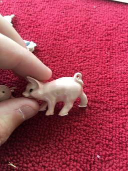 6 miniature hand painted animals. Lead/bronze, ceramic amd other