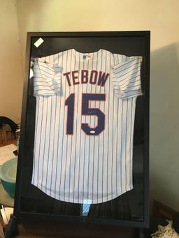 Tim Tebow signed and authenticated New York Mets jersey in large shadowbox