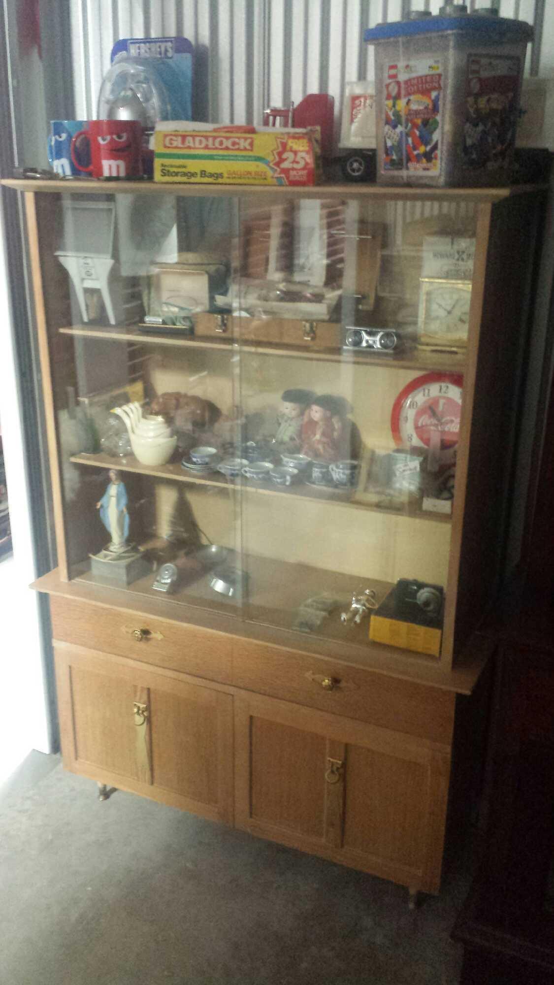 Nice Light Wood Midcentury Cabinet with Sliding Glass Doors