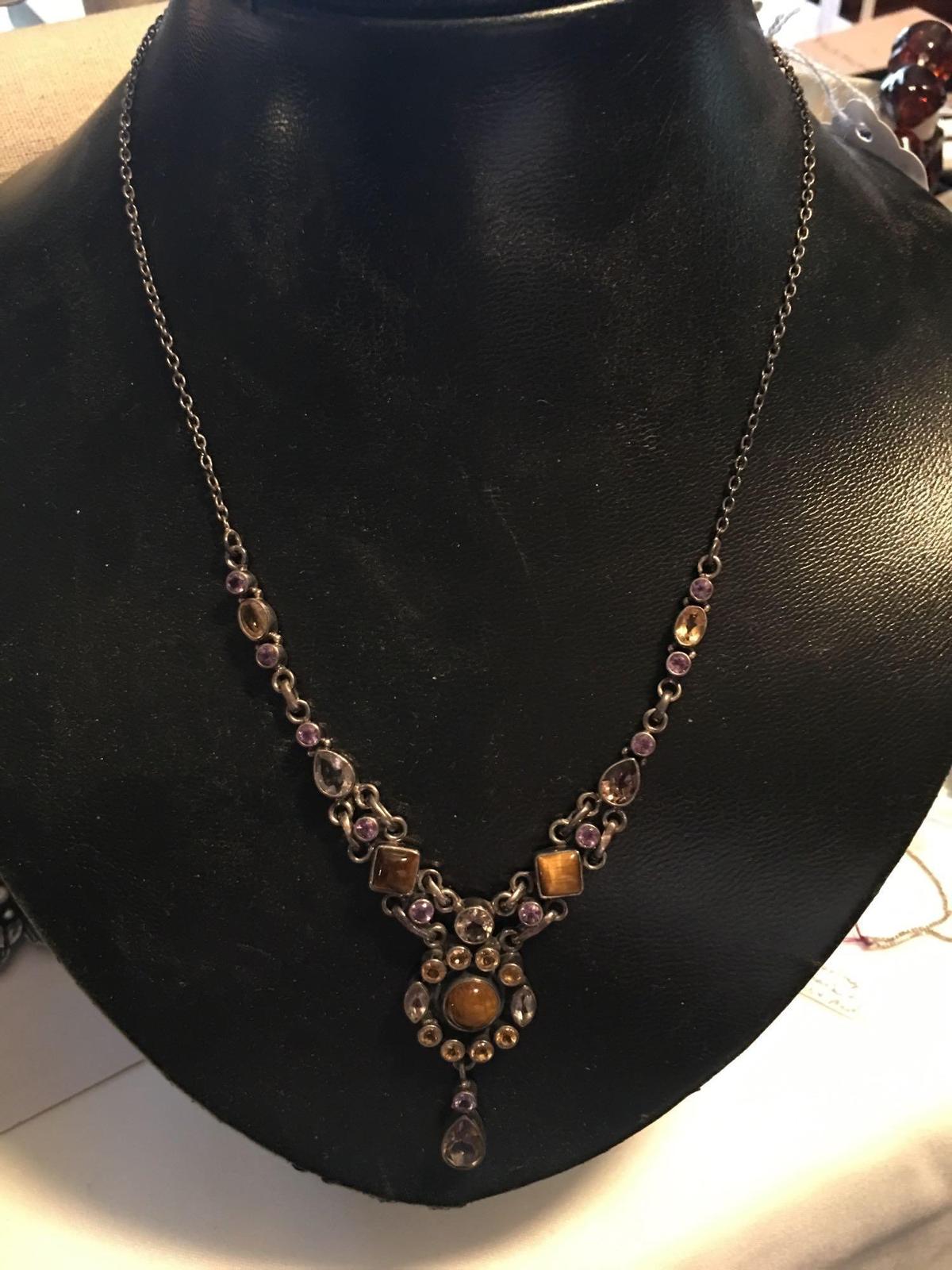 Gorgeous Sterling, Tiger Eye, Citrine and Amethyst necklace