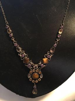 Gorgeous Sterling, Tiger Eye, Citrine and Amethyst necklace