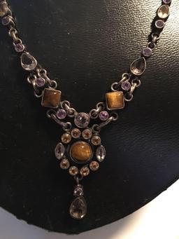 Gorgeous Sterling, Tiger Eye, Citrine and Amethyst necklace