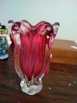 Beautiful red/pink glass vintage vase