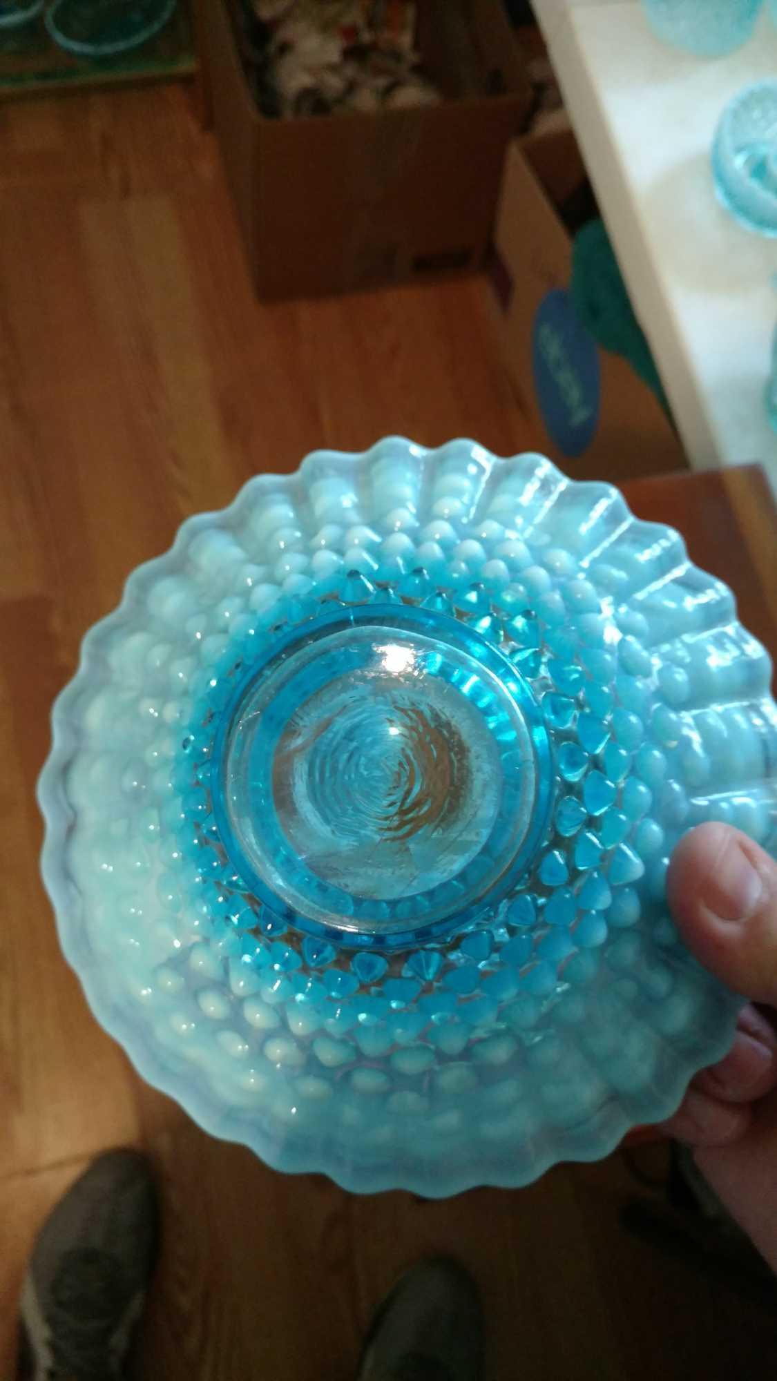 2 stunning opalescent blue glass pieces