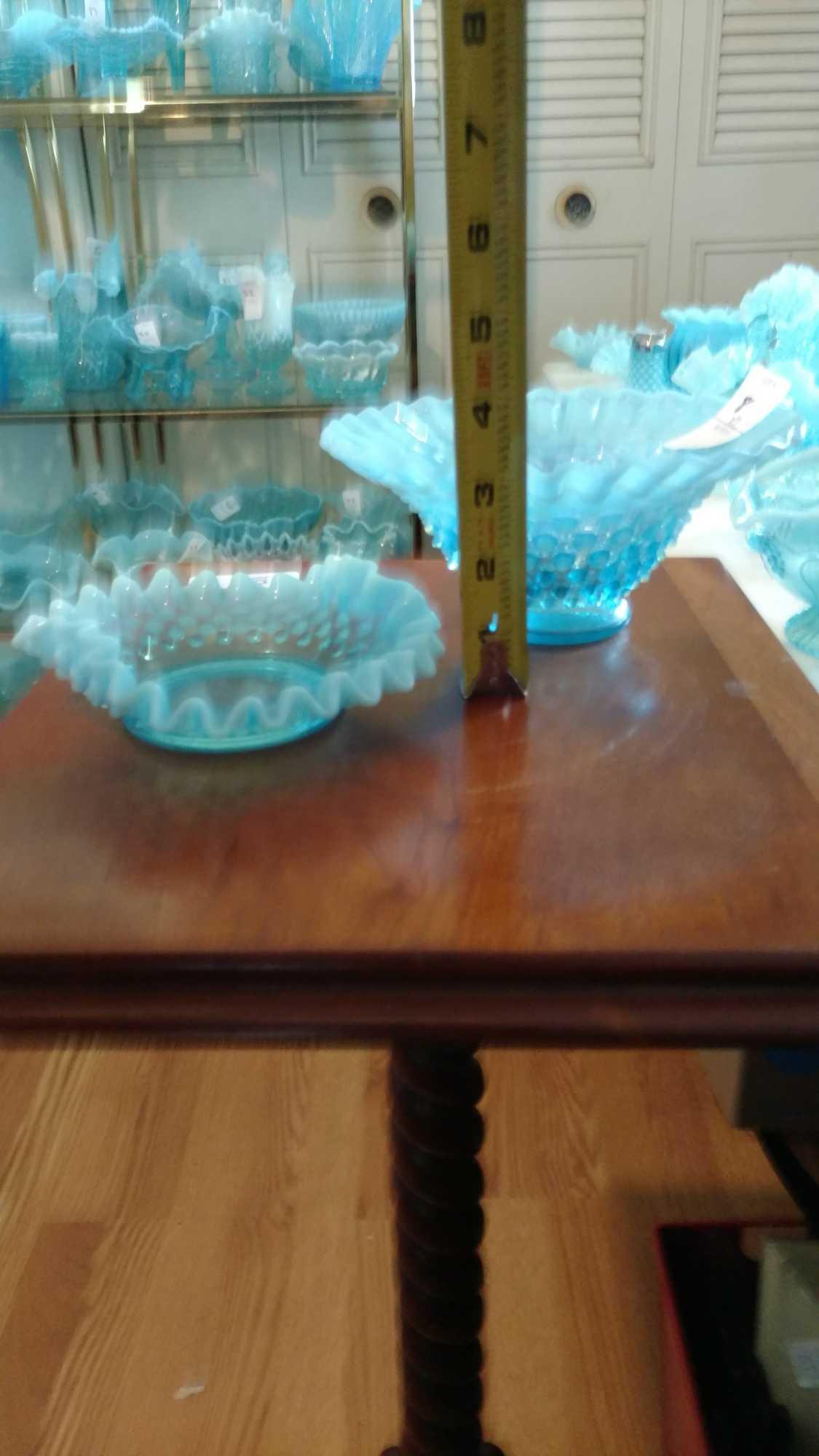 2 stunning opalescent blue glass pieces