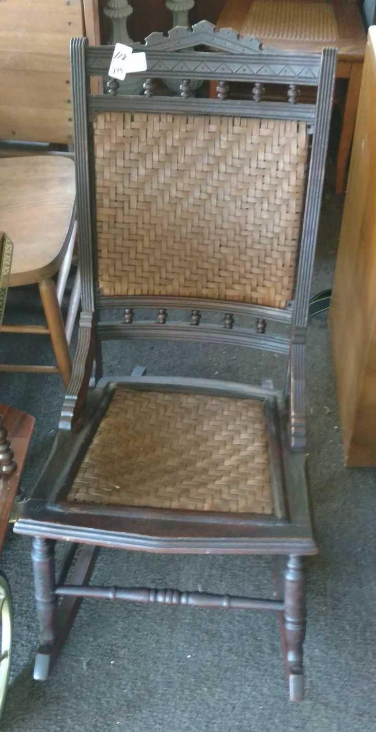 Beautiful wooden dark wood and wicker Style vintage rocking chair