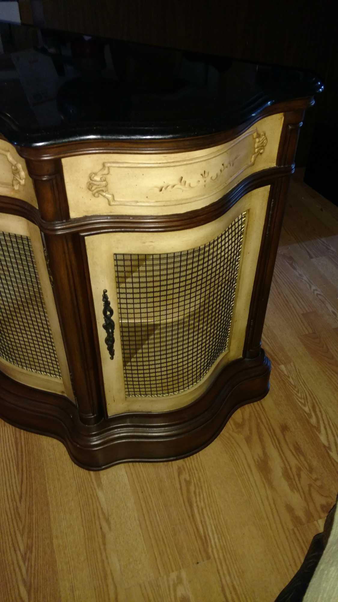 Beautiful Decorative Accent Cabinet with Marble Top. Measurements shown in pictures