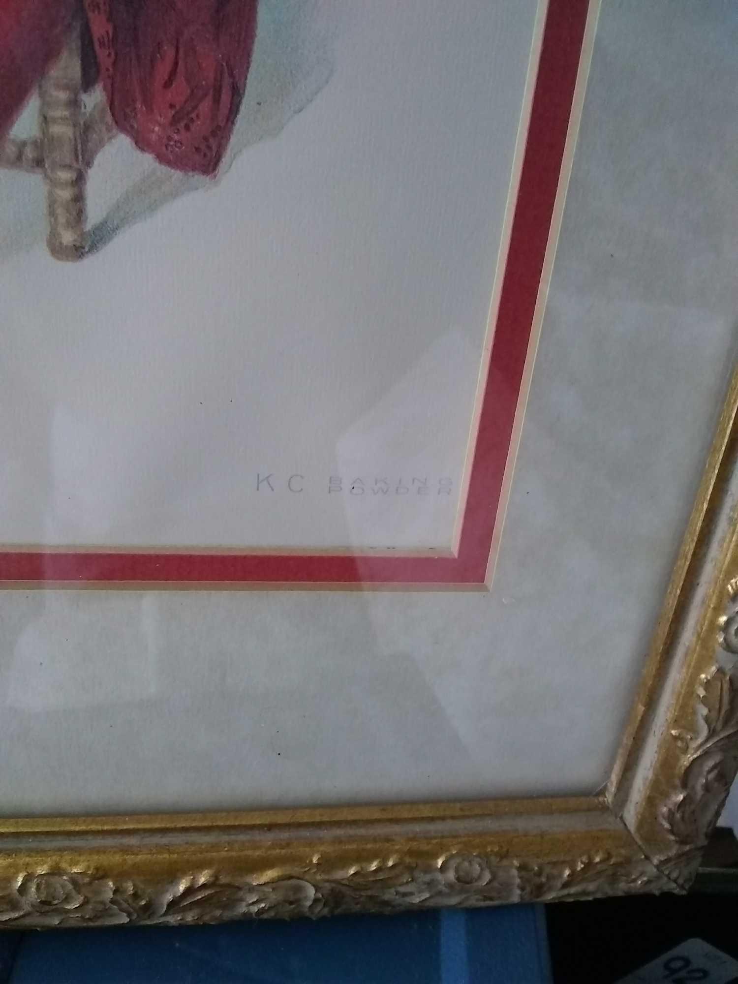 Framed art labeled KC baking powder shown in the picture