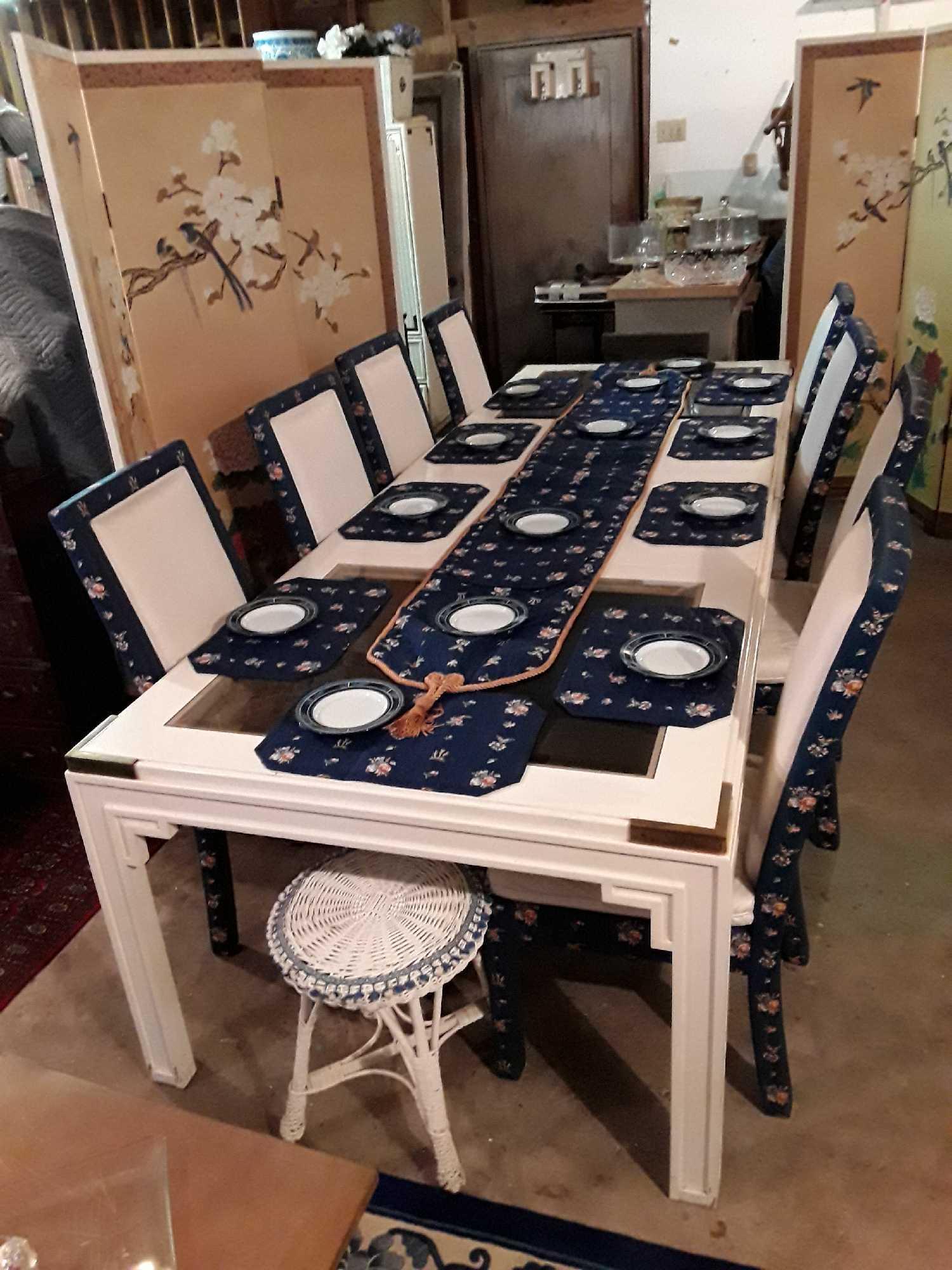 Awesome White Dining Table and Chairs with Gold Accented Corners