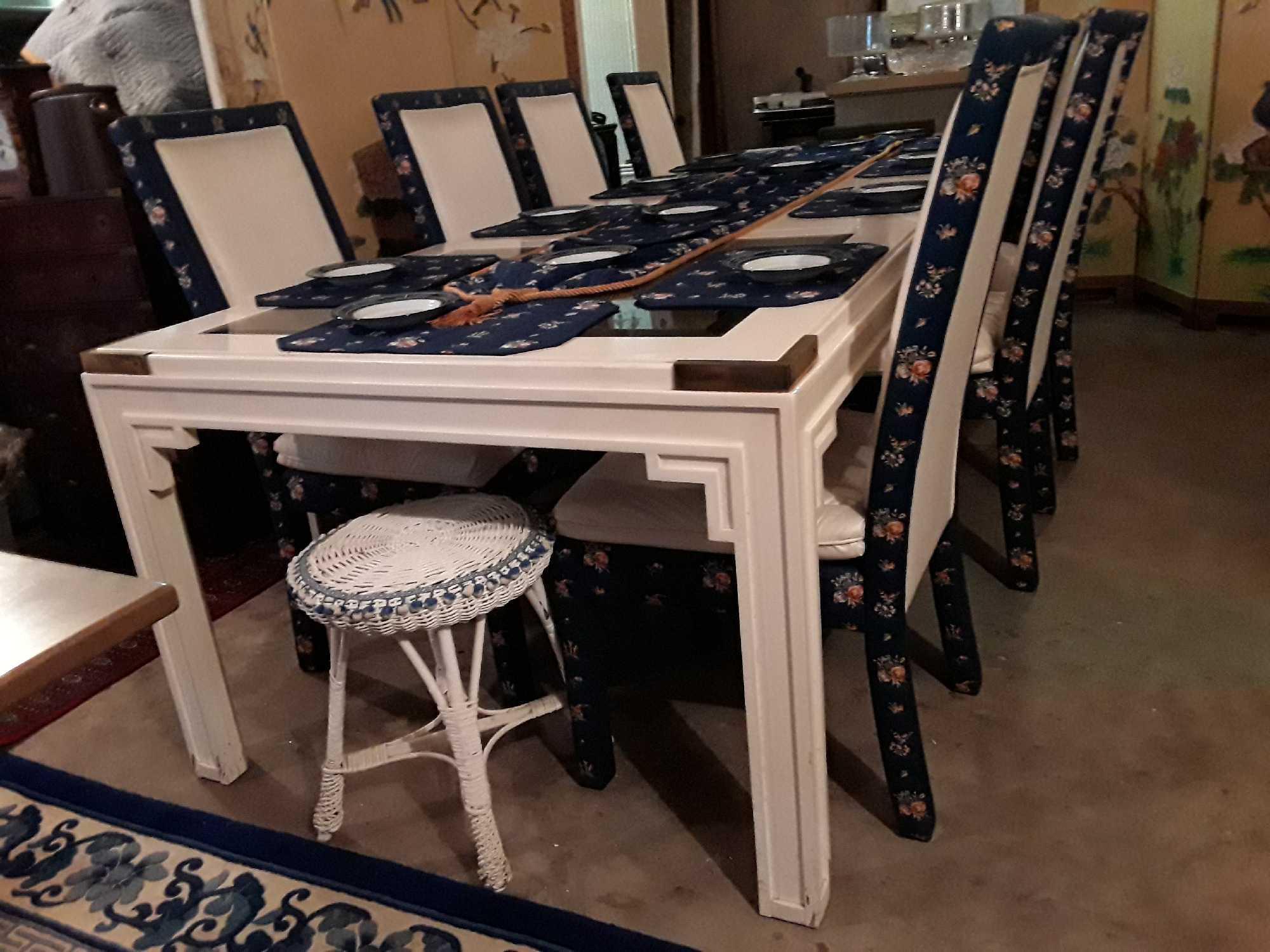 Awesome White Dining Table and Chairs with Gold Accented Corners