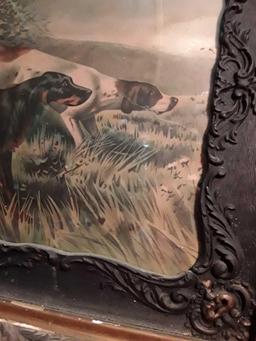 Antique Black Framed Picture of Hunting Dogs,