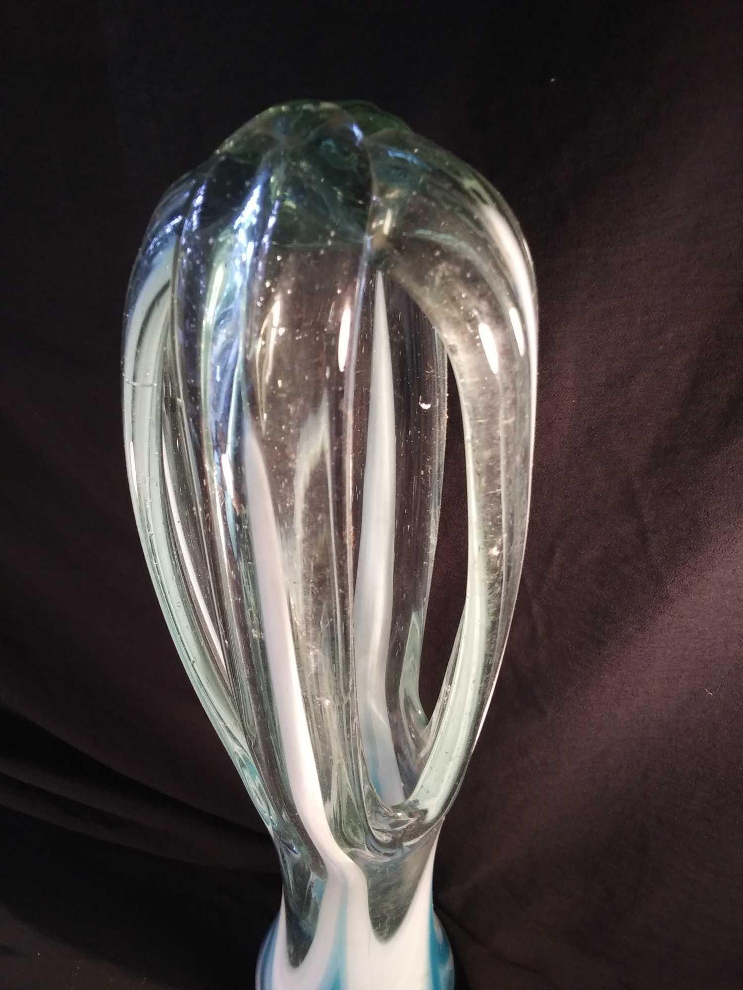 Lovely 7" Blue and White Art Glass Sculpture