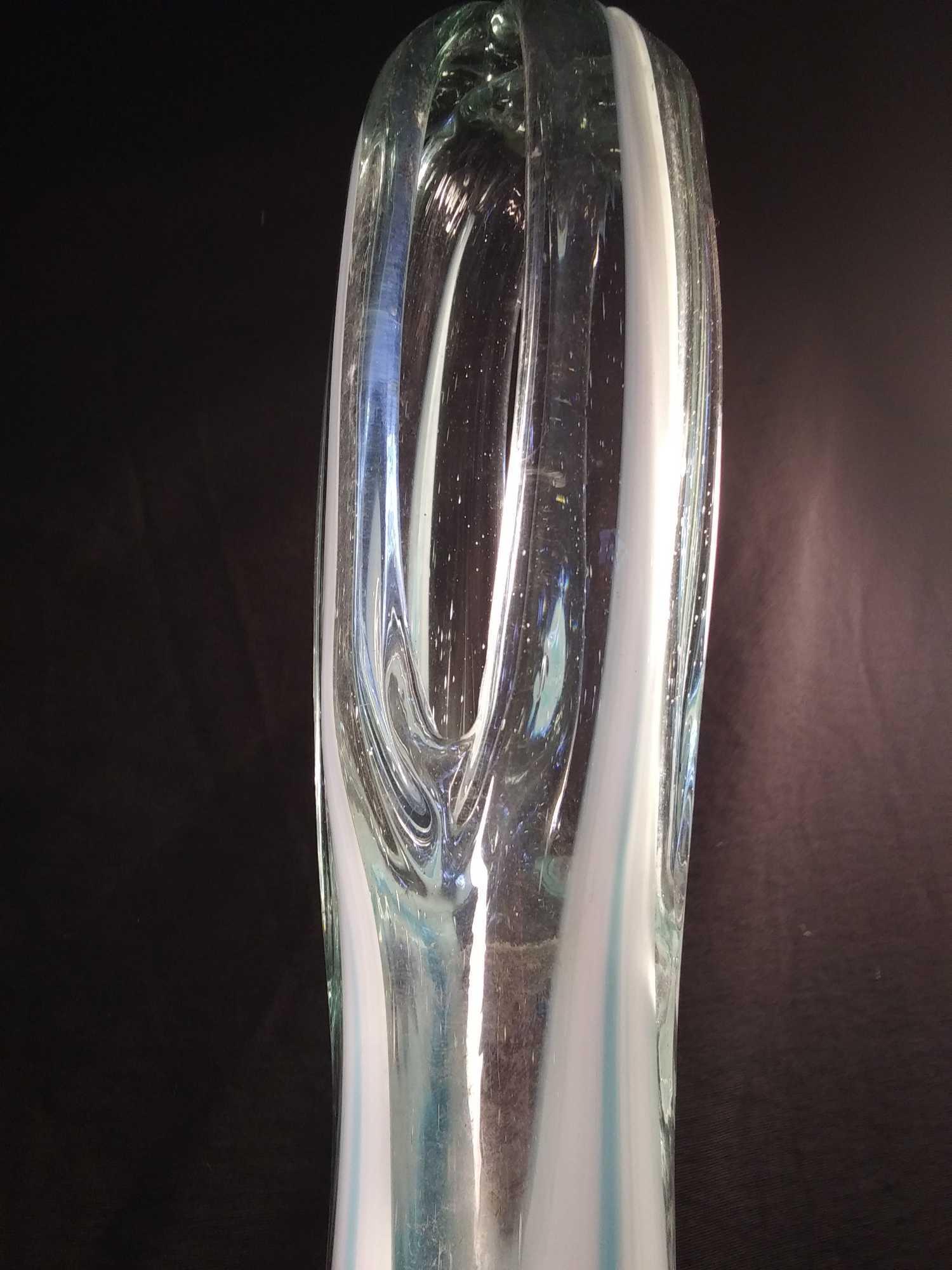 Lovely 7" Blue and White Art Glass Sculpture