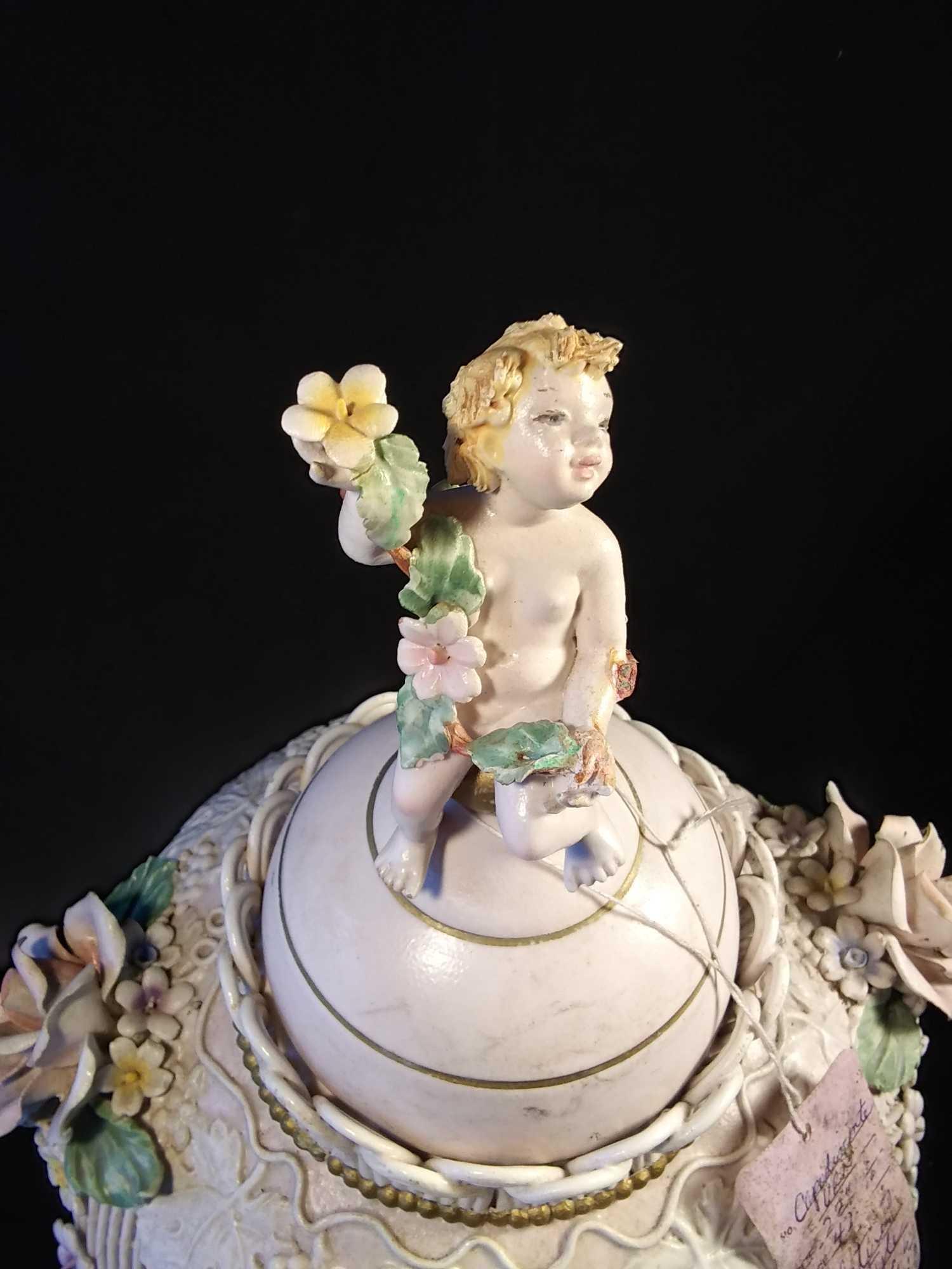 Absolutely Stunning 22" Capodimonte Vase, Delicate Ivory Color with Flowers