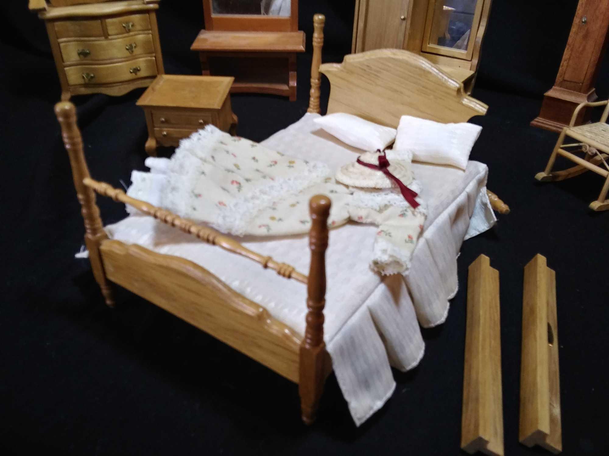 Absolutely Darling Doll House Furniture: Light Wood Bed Set and Others