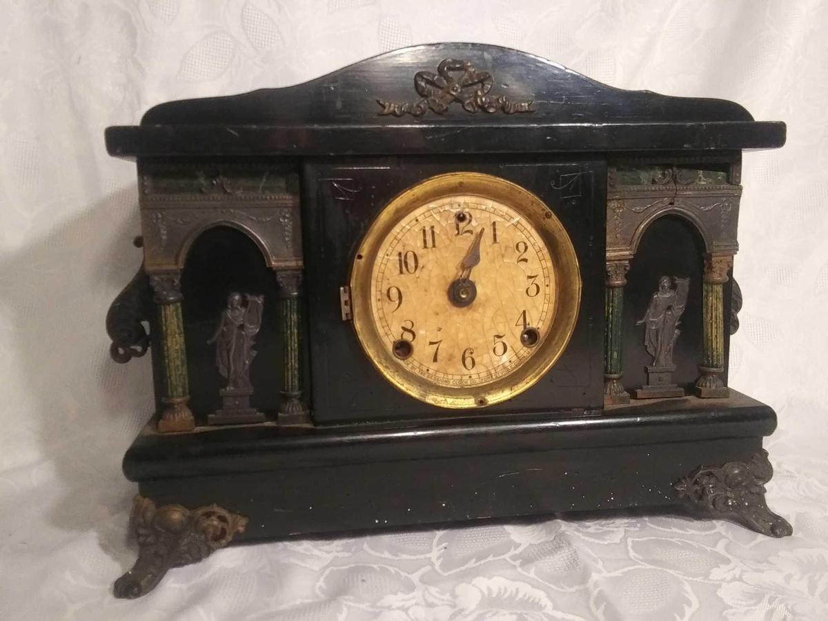 Antique Mantel Clock, Ornate Classical Figures