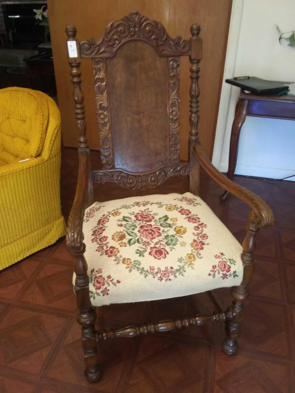 Vintage Ornately Carved Wooden Throne Sitting Chair